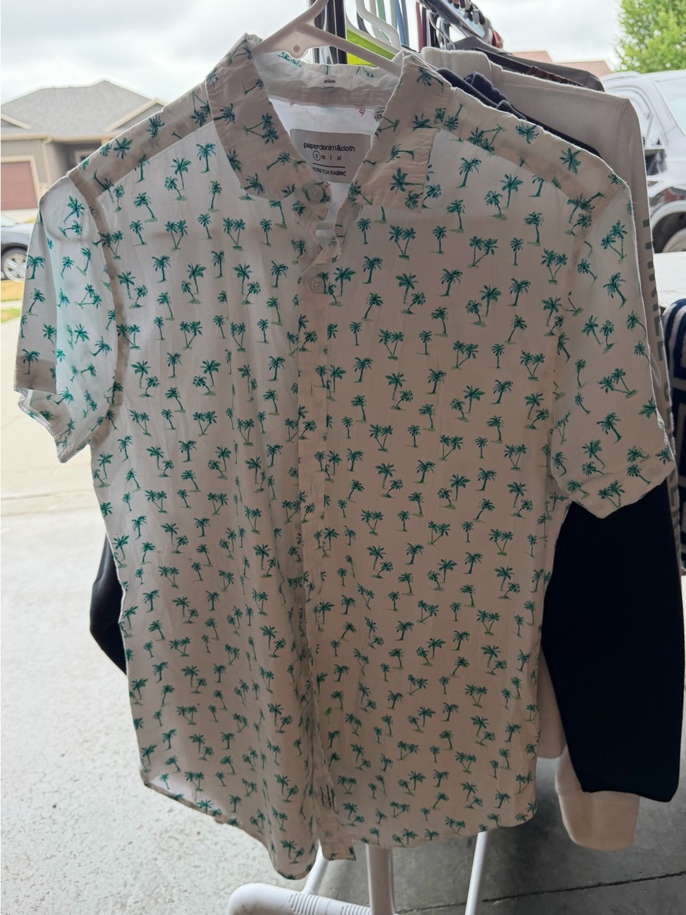 Paper Denim & Cloth Men’s White Short-Sleeve Palm Tree Print Shirt